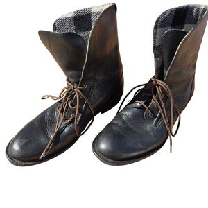 Woolrich Leather Boots Mens 9.5 WM3250-001 Black Lace Up Wool Lined Boots